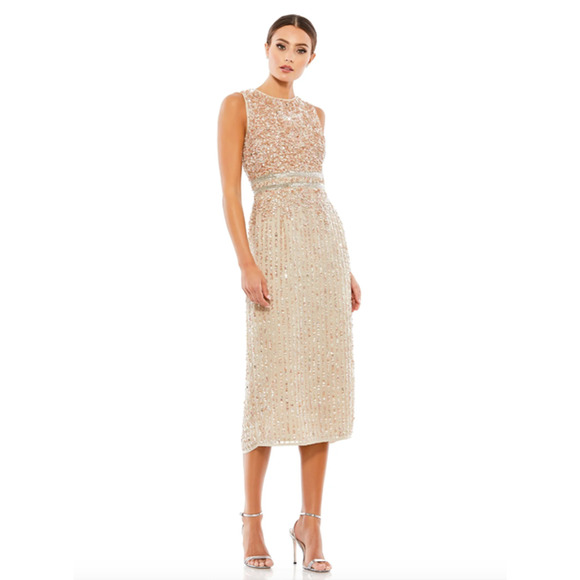 MAC DUGGAL Dress Size 10 Evening Gown Sequin Sleeveless High Neck Bead Midi NEW - Picture 1 of 7